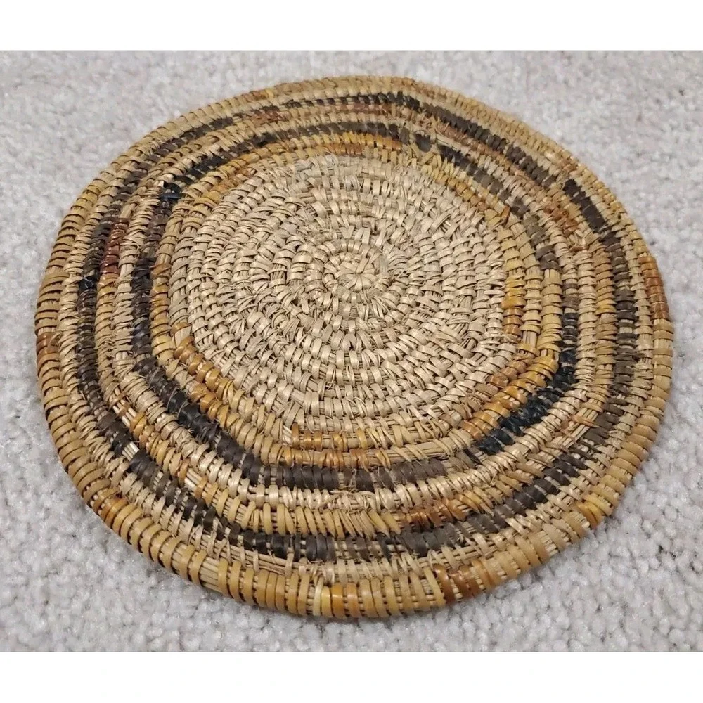 Vintage Native American Coil Woven Basket Flat Trivet 7